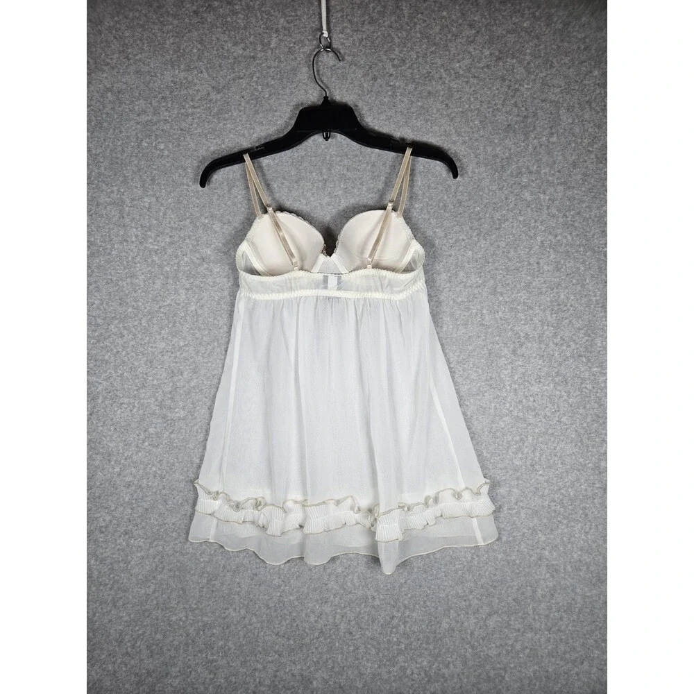 Apt. 9 Intimates White Pleated Babydoll Chemise Lingerie Underwire Pearl Bow S